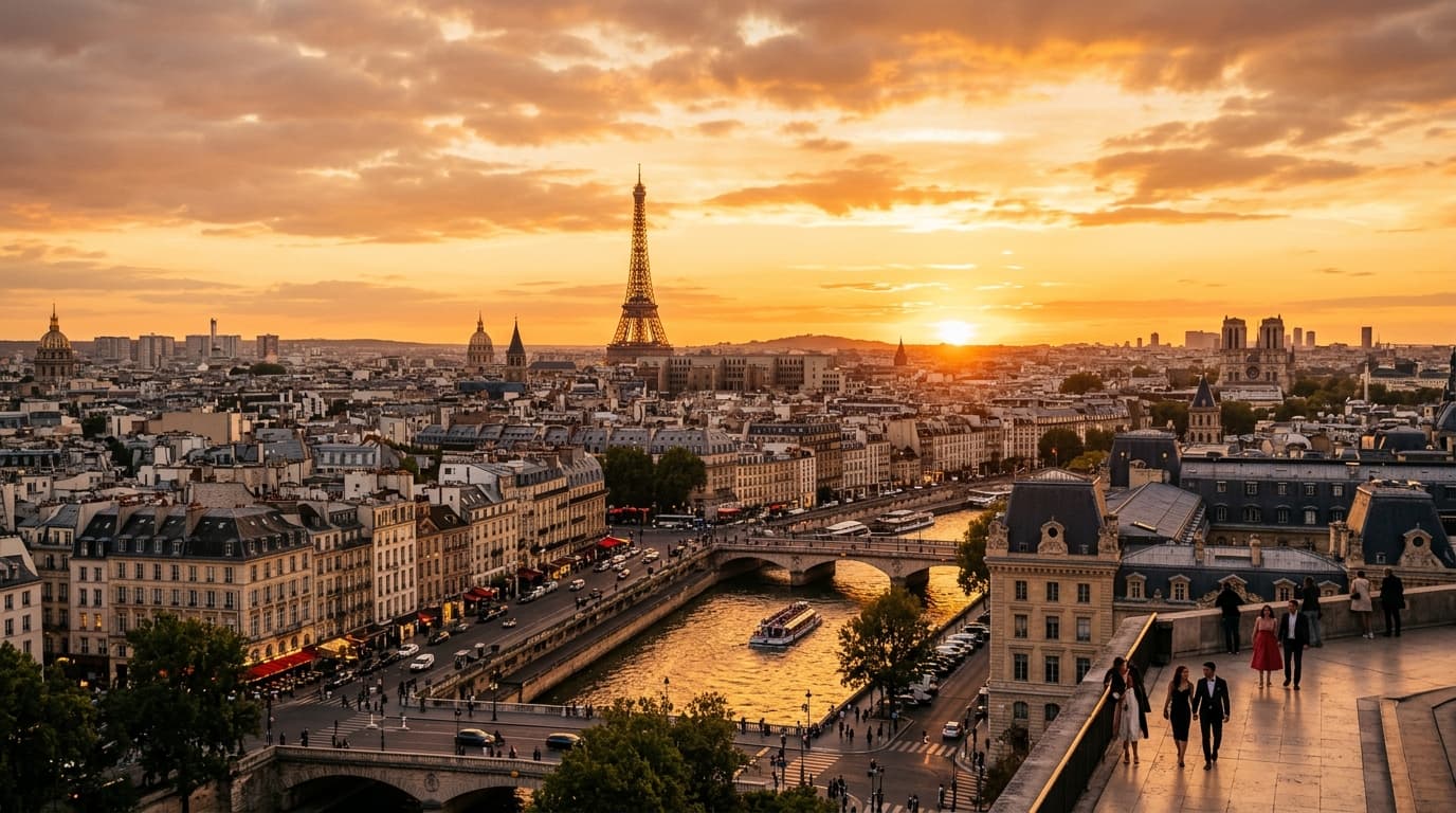 París, Francia al atardecer — viaje a Europa desde Panamá